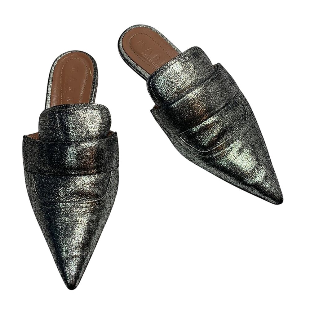Marni Metallic Slip-on Mules in Silver Leather Shoes S-003 Sz 6